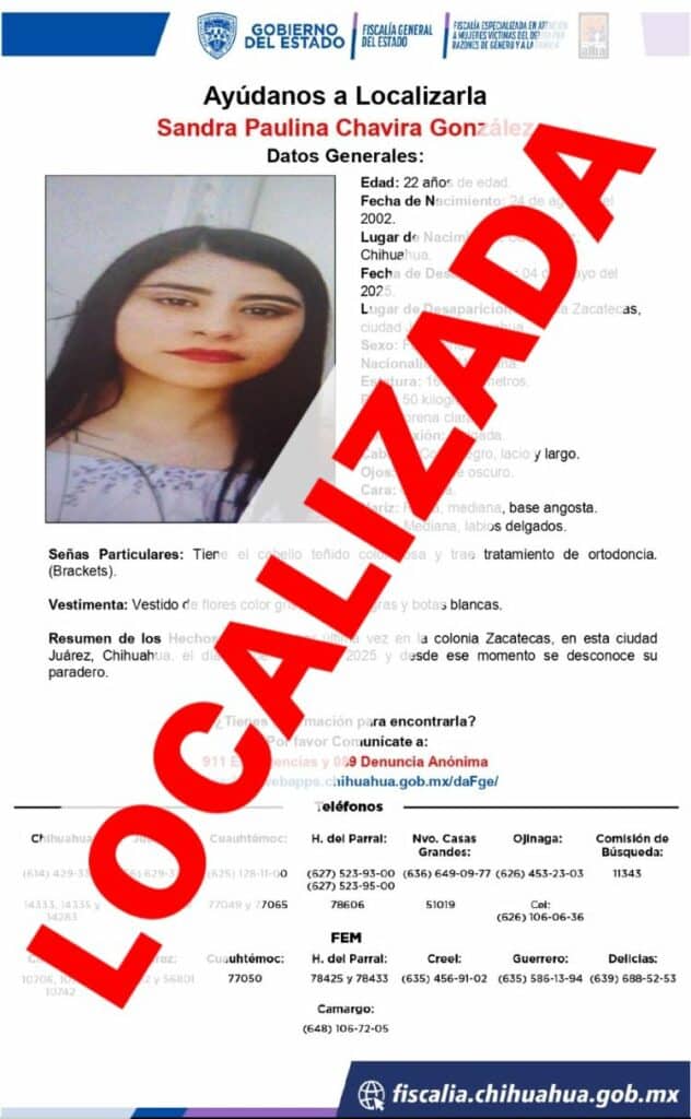 Localiza FEM a mujer reportada como ausente en Ciudad Juárez