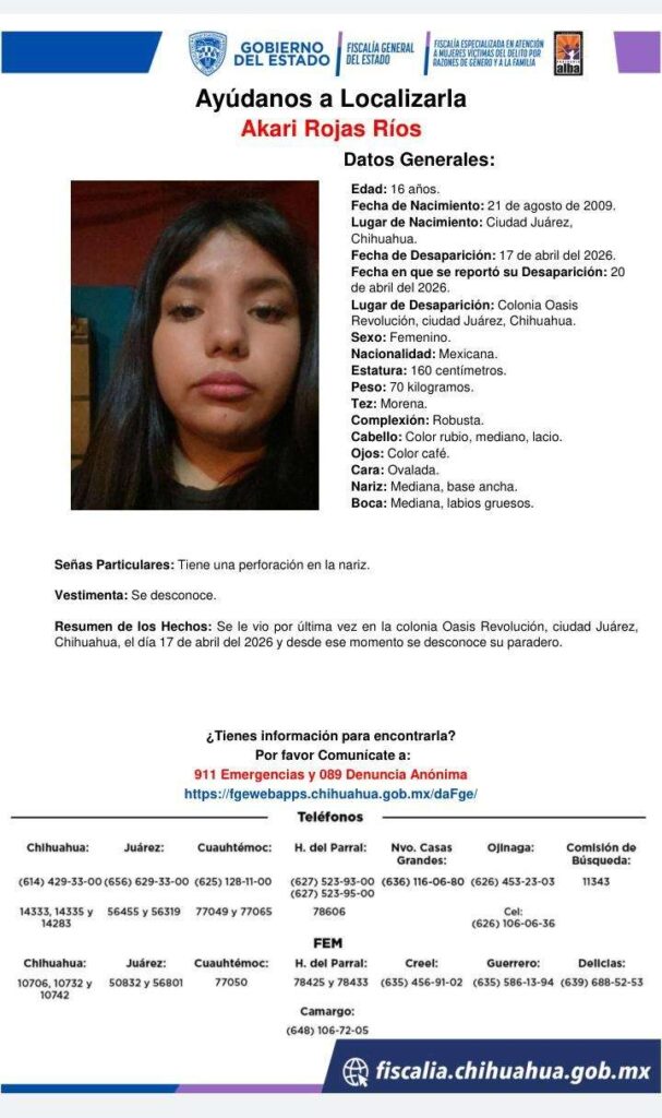 Encuentran a menor de 16 años reportada como desaparecida en División del Norte