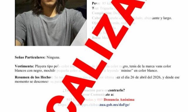 Confirma FGE Zona Sur localización con vida de joven desaparecido en Parral