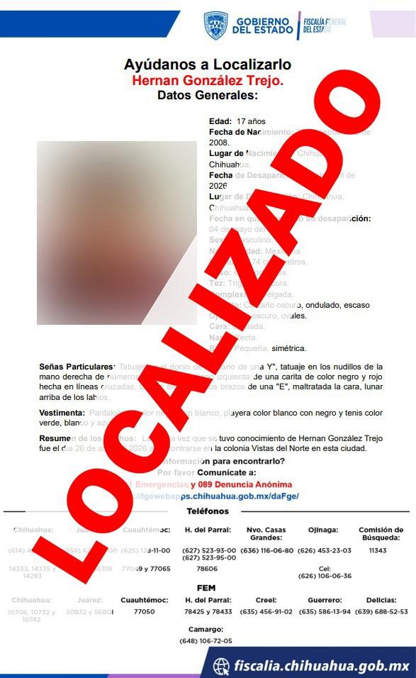 Localiza Fiscalía a tres masculinos con reporte de ausencia en la ciudad de Chihuahua