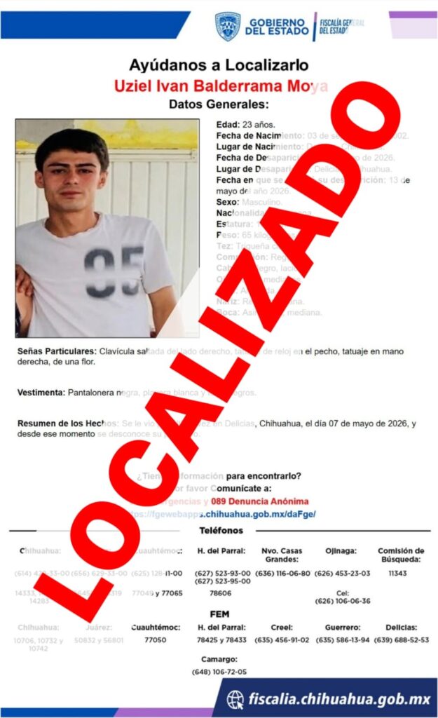 Localiza Fiscalía a 2 hombres con reporte de ausencia en ciudad Delicias