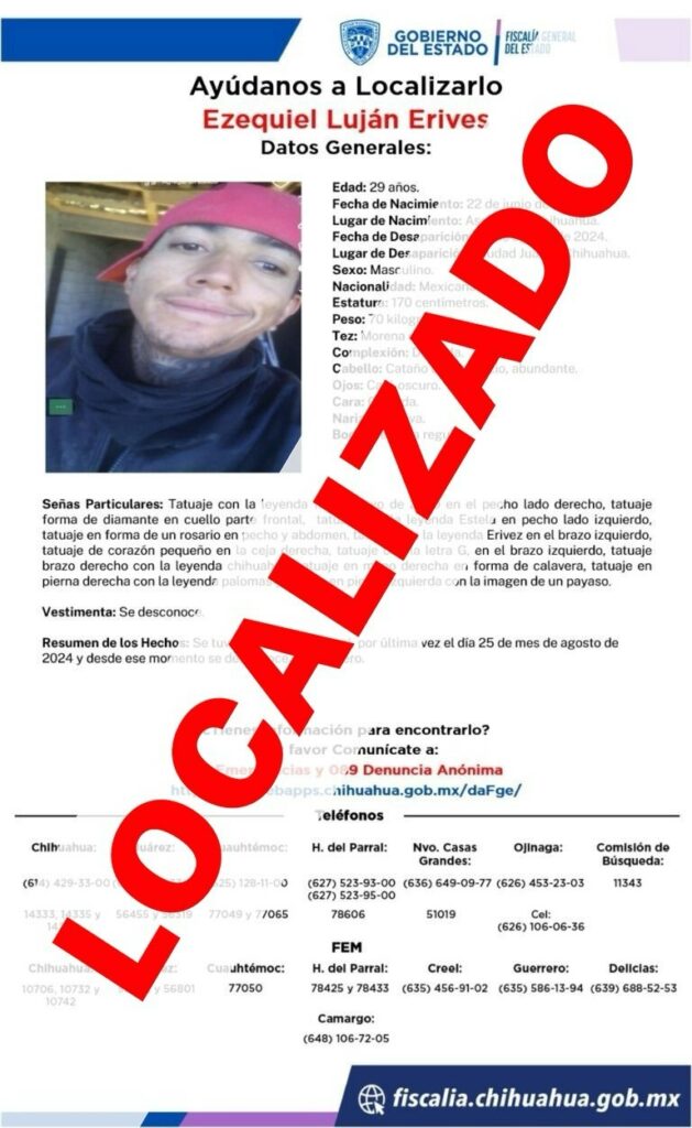 Localiza FGE en Puerto Palomas de Villa a hombre con reporte de ausencia en Juárez
