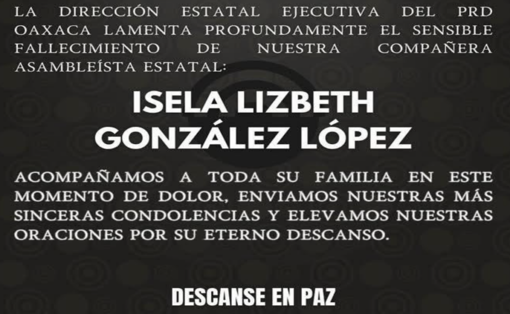 Asesinan a Isela Lizbeth González, asambleísta del PRD en Oaxaca