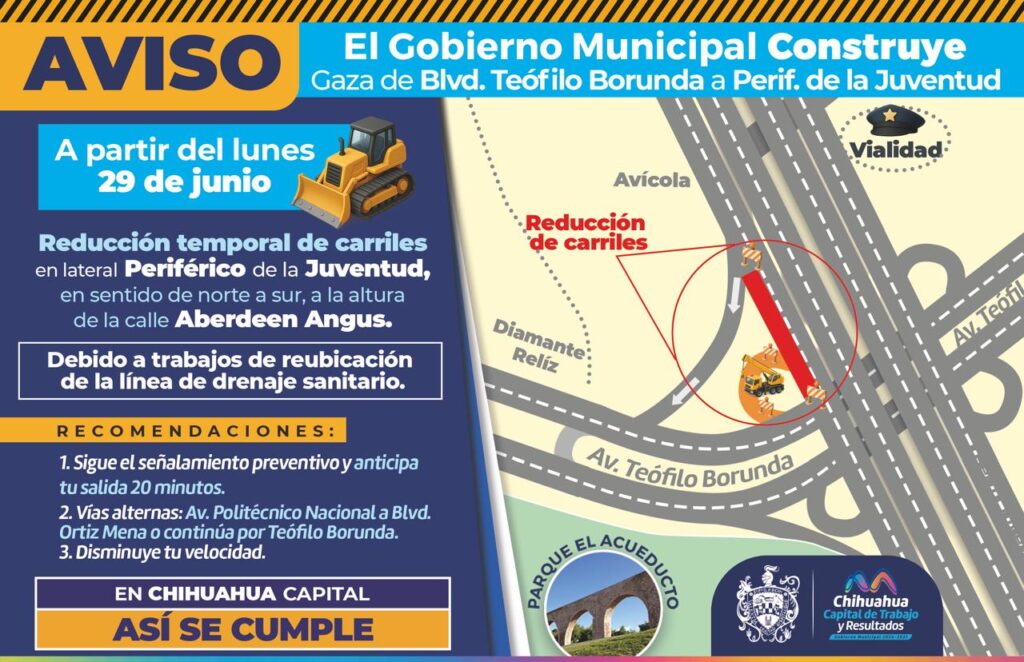 Mañana inicia reducción de carriles en tramo de lateral del periférico de la Juventud: Municipio