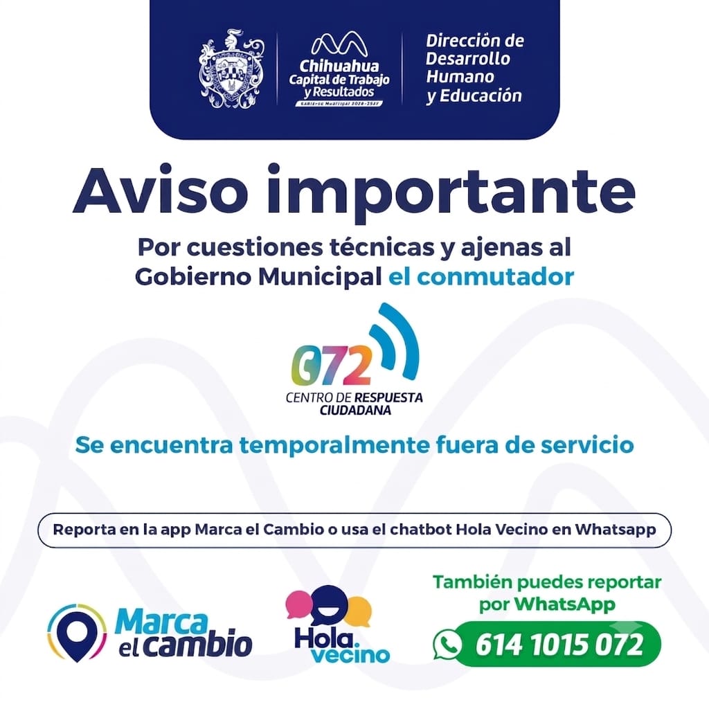 Servicio del conmutador 072 se encuentra temporalmente suspendido por falla la red eléctrica de la CFE