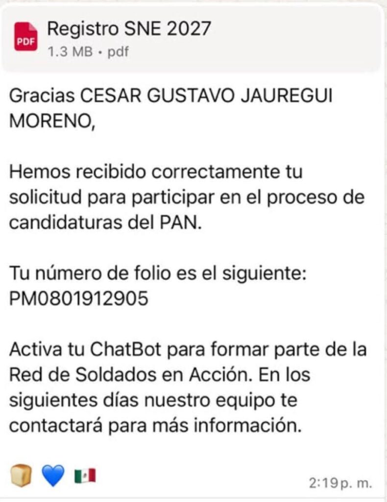 César Jáuregui formaliza su registro en el proceso interno del PAN rumbo a 2027