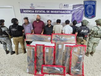Detiene AEI y el Ejército a seis jóvenes en Aldama; aseguran 9 fusiles de asalto y dos trocas 