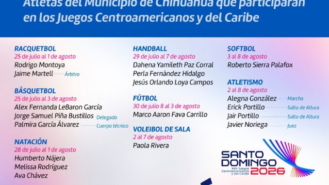 Participarán 18 chihuahuenses en los Juegos Centroamericanos y del Caribe Santo Domingo 2026