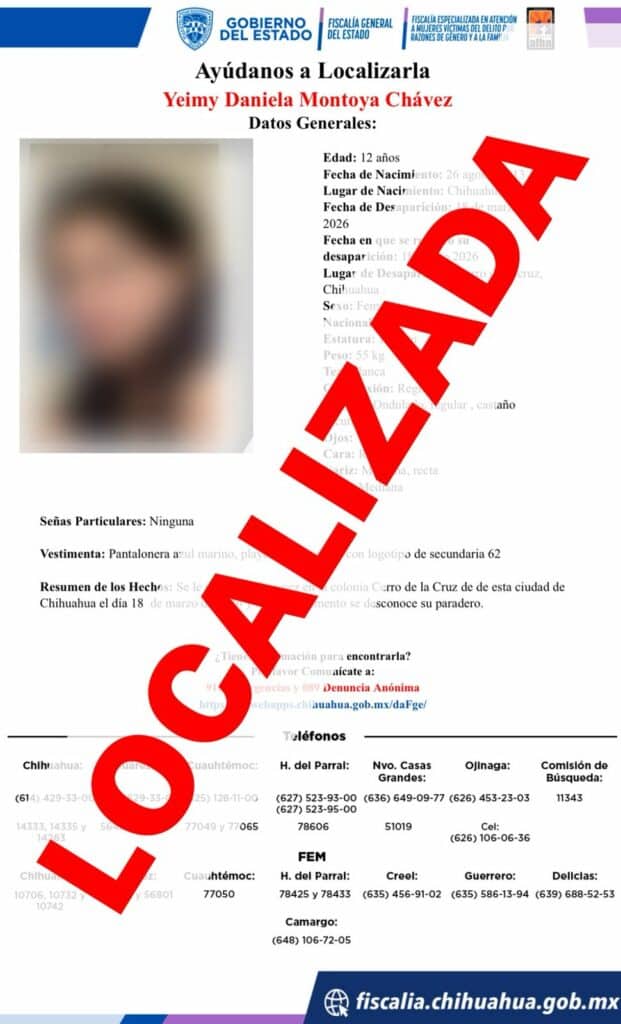 Localiza FEM a tres adolescentes y una adulta que tenían reporte de ausencia en la ciudad de Chihuahua