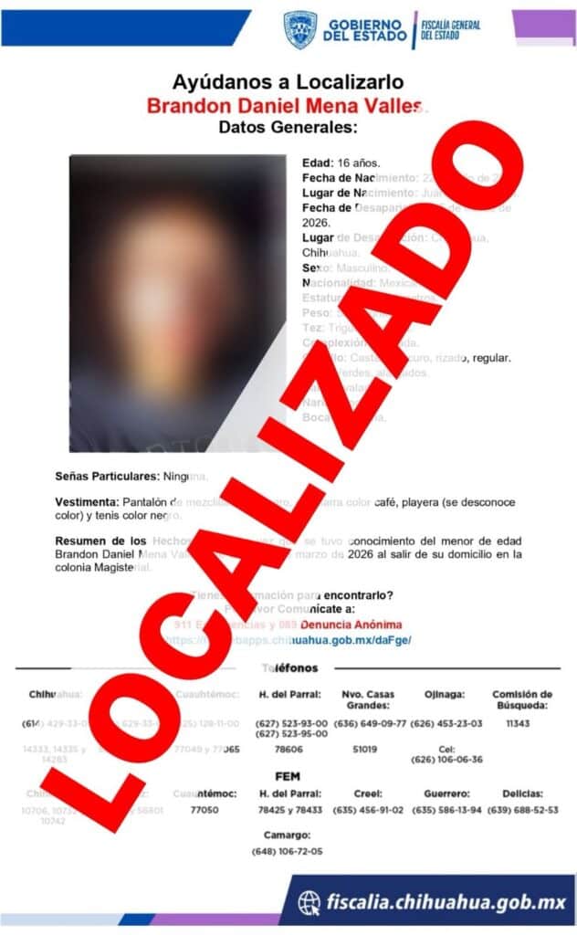 Localiza Fiscalía a adolescente con reporte de ausencia