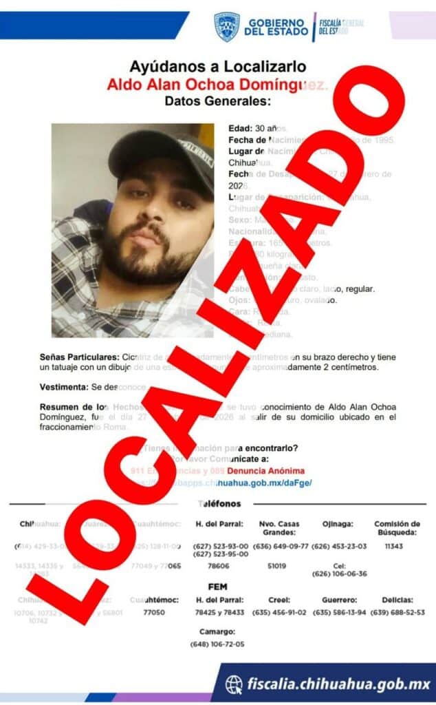 Localiza Fiscalía de Distrito Zona Centro a 2 hombres con reporte de ausencia