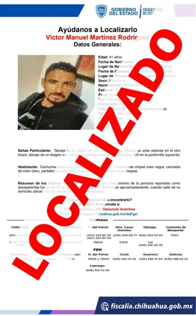 Localiza Fiscalía de Distrito Zona Centro a dos hombres con reporte de ausencia