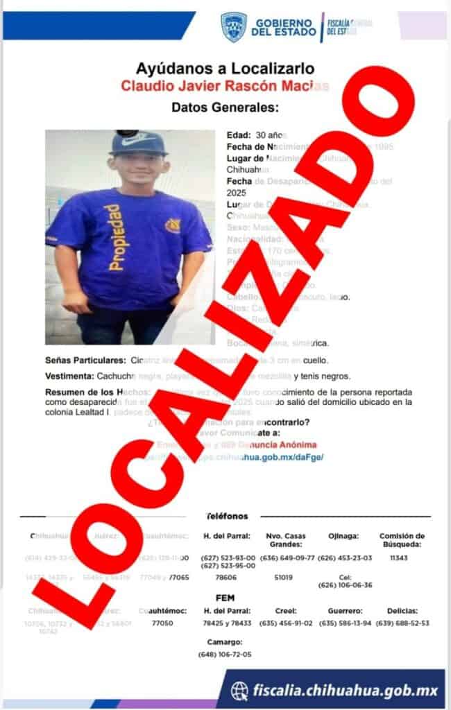 Localizan a masculino con reporte de ausencia interpuesto en diciembre de 2025