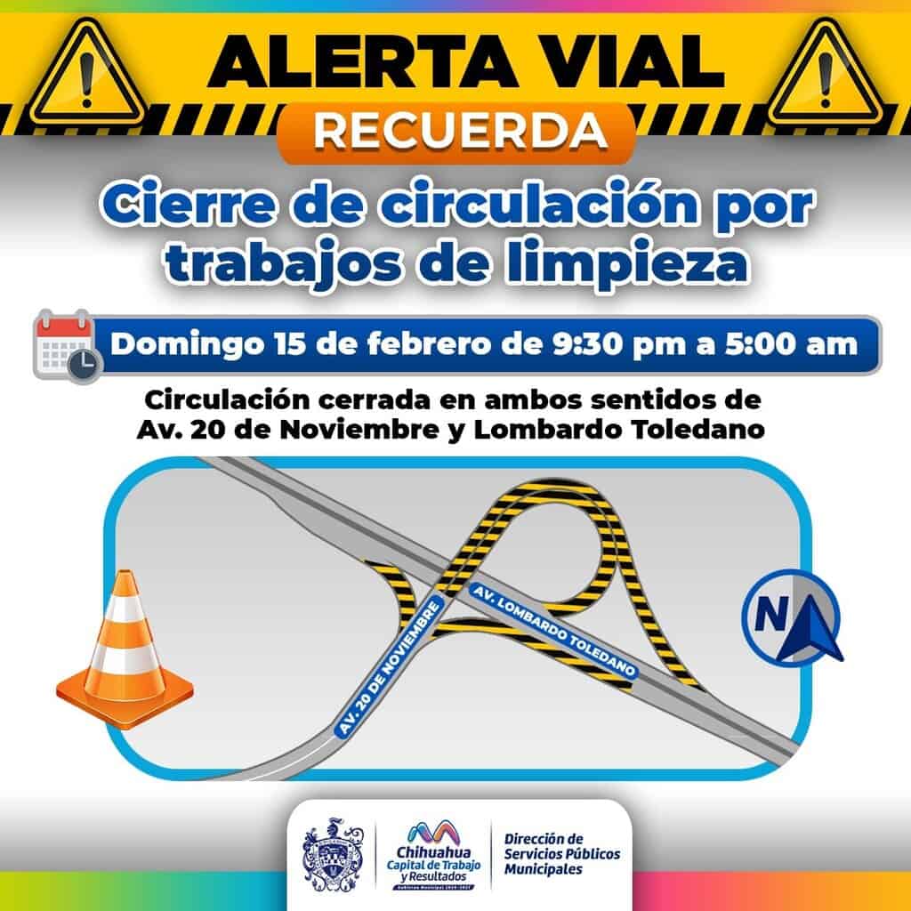 ¡Recuerda! Por limpieza hoy cerrará distribuidor vial de Lombardo Toledano y 20 de noviembre
