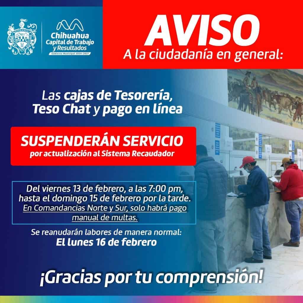 Suspenderán cajas de cobro atención al público por actualización al Sistema Recaudador