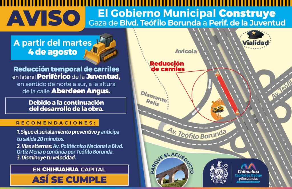 ¡Recuerda! Se reducirán carriles en la lateral del periférico de la Juventud por construcción de Gaza de Incorporación