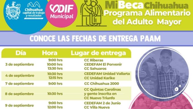 Consulta el calendario de septiembre de la entrega del PAAM: DIF Municipal