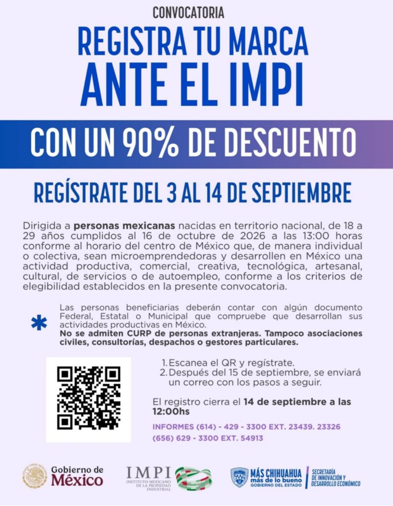 Convocan SIDE e IMPI a jóvenes microemprendedores a registrar su marca con 90 por ciento de descuento
