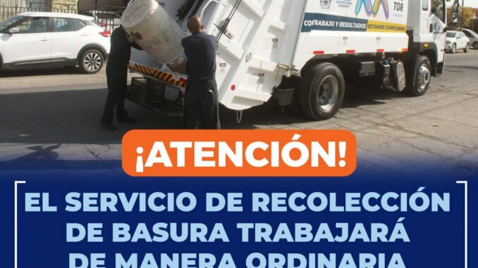 Recolección habitacional trabajará de forma regular el 15 y 16 de septiembre