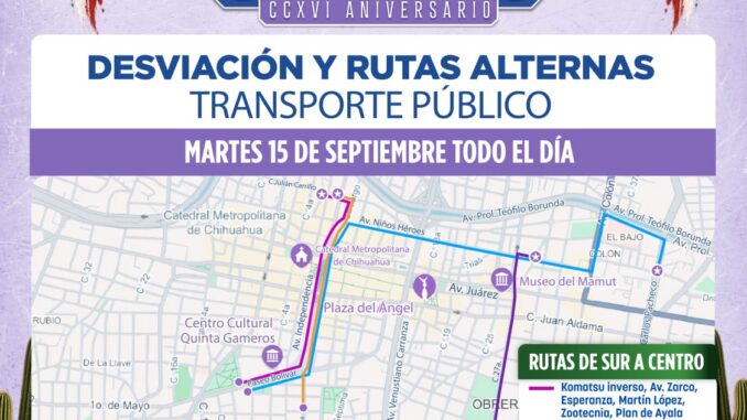 Anuncia Estado cambios en rutas del sistema de trasporte urbano con motivo del Grito de Independencia