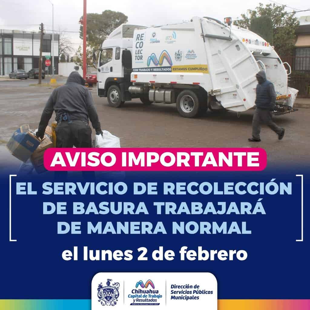Trabajará normal servicio de recolección de basura este 2 de febrero