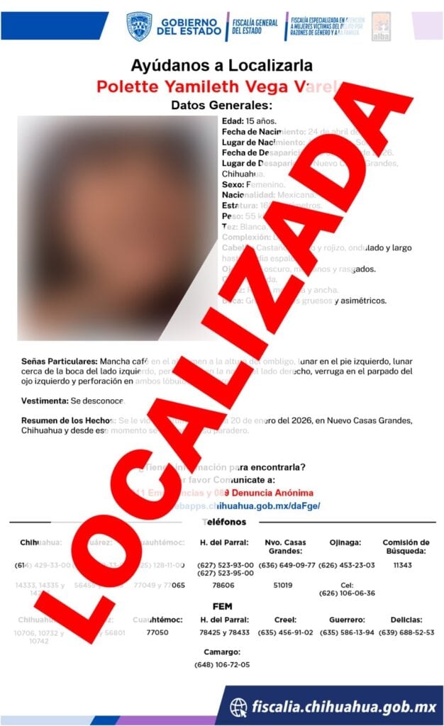 Localiza FGE Noroeste a menor de edad reportada como desaparecida en NCG