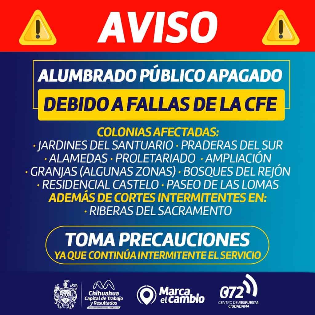 Fallas de la CFE generan afectaciones de alumbrado a diversas zonas en la capital; Municipio brinda seguimiento