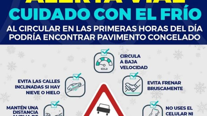 Alertan por lluvia y posible congelamiento del pavimento para mañana en la capital