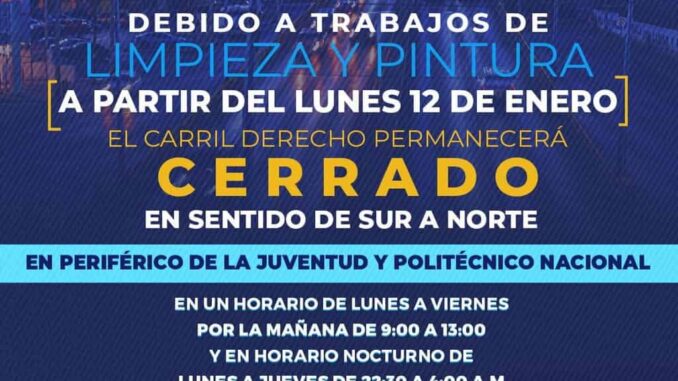 Alerta vial, Municipio dará mantenimiento en bajo puente del Periférico de la Juventud y Politécnico Nacional