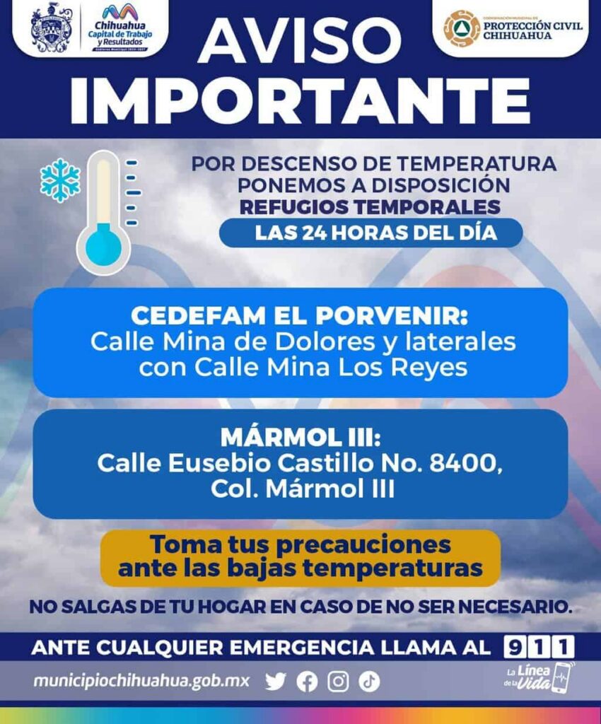 AVISO! Abrirán refugios temporales las 24 horas este fin de semana por bajas temperaturas