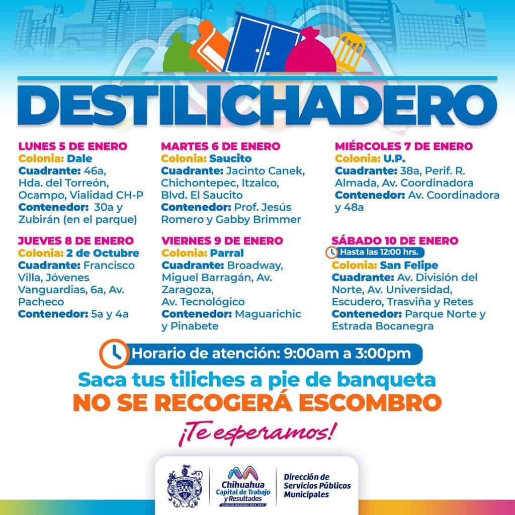 Estará Programa Destilichadero en seis colonias del 5 al 10 de enero