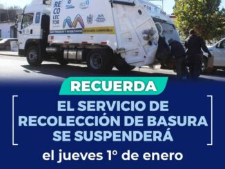 ¡Recuerda! El servicio de recolección de basura se suspenderá el jueves 1 de enero