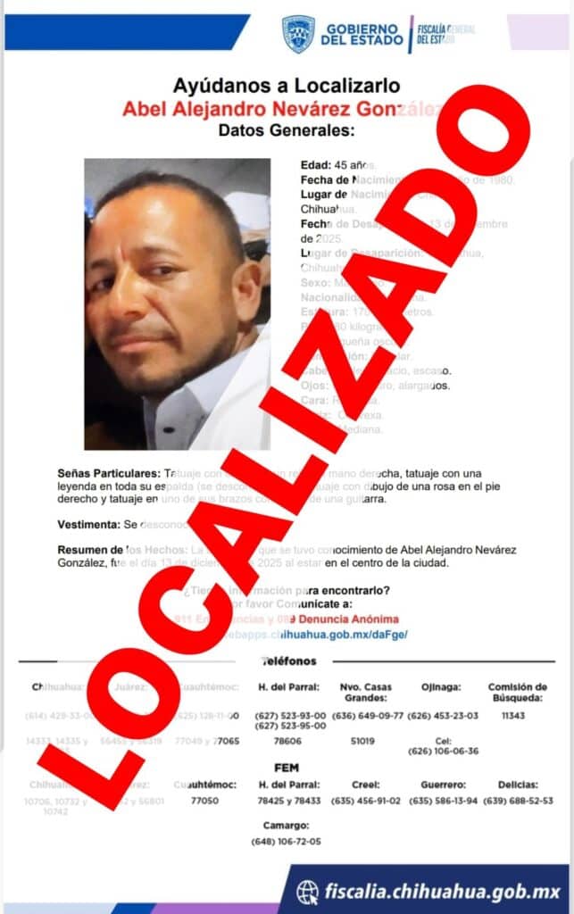 Localiza Fiscalía de Distrito a cuatro personas con reporte de ausencia en la ciudad de Chihuahua