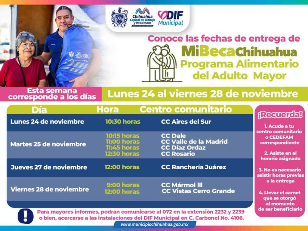 Informa DIF Municipal dónde acudir por tu apoyo PAAM del 24 al 28 de noviembre