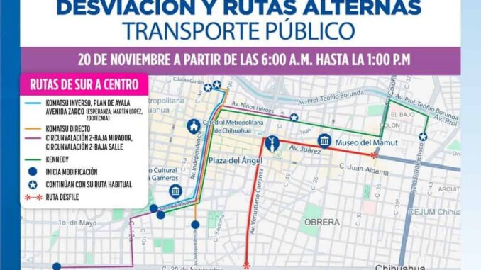 Anuncian modificaciones en rutas por desfile del 20 de noviembre