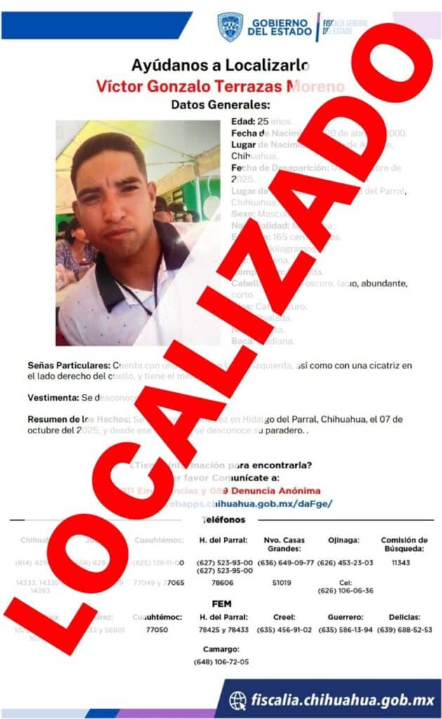 Localiza FGE a joven con reporte de ausencia en Parral