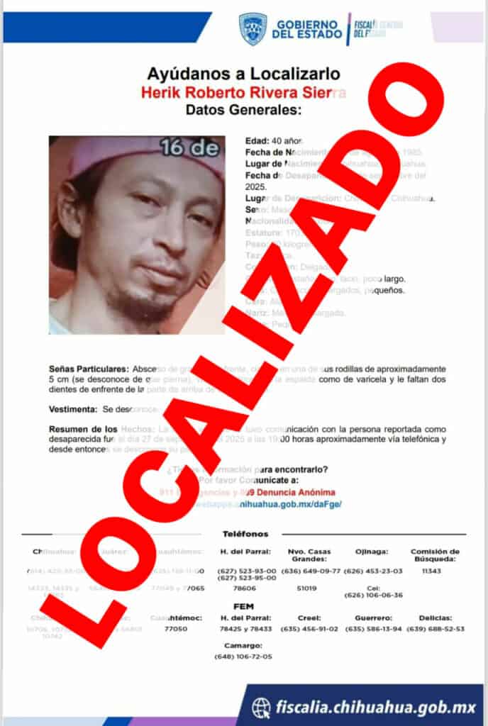 Localiza Fiscalía a hombre con reporte de ausencia en Chihuahua