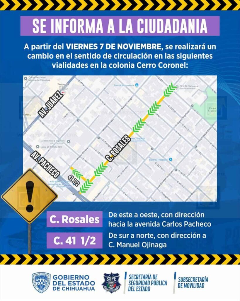 Cambian de sentido calles de  la colonia Cerro Coronel para mejorar la movilidad