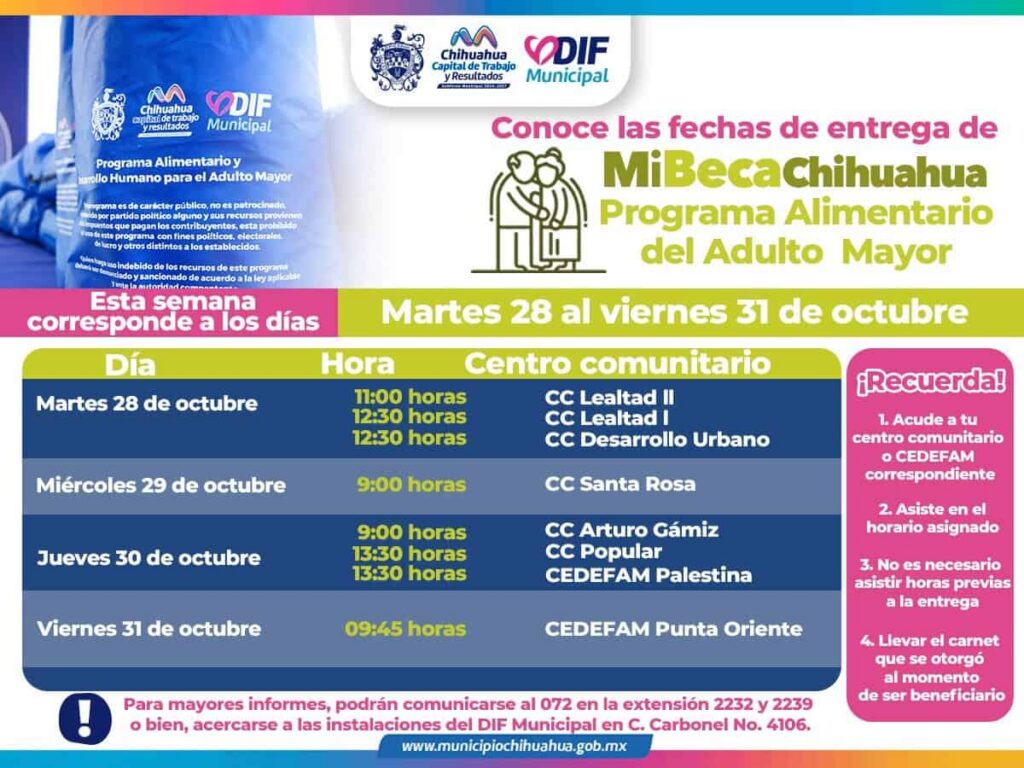 Estos son los lugares para acudir por tu apoyo PAAM del DIF Municipal del 28 al 31 de octubre