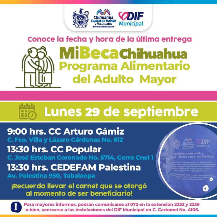 Informa DIF Municipal a dónde ir por tu apoyo PAAM este lunes 29 de septiembre