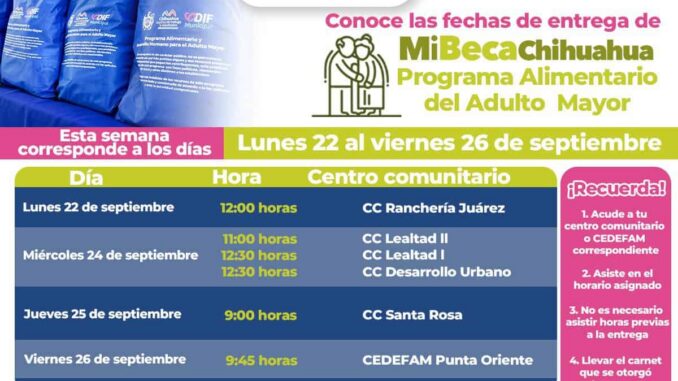 Conoce los lugares y horarios de la entrega del PAAM durante la semana del 22 al 26 de septiembre